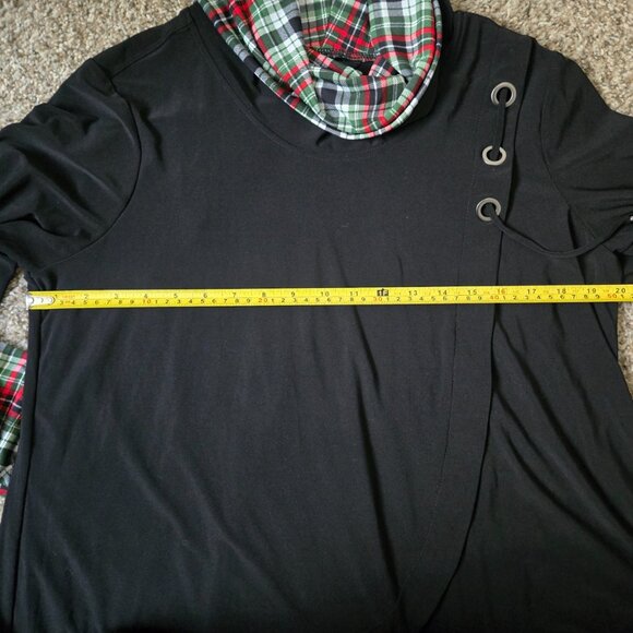 Ali Miles Cowl Neck Oversized Casual Black Red Plaid Print Pullover Tunic PL - Picture 7 of 11